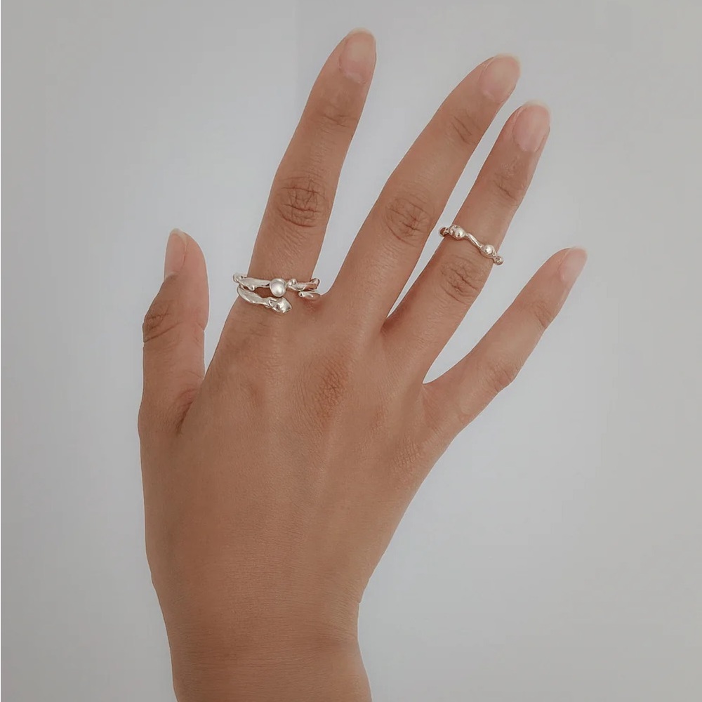 Silver Pearl Accent Ring - Minimal Pearl Stackable Ring - Picture 2 of 4